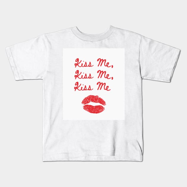 Kiss Me Kiss Me Kiss Me Print White and Red Kids T-Shirt by madiwestdal